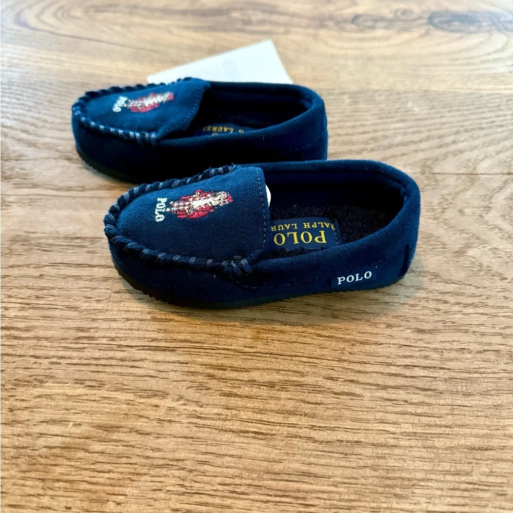 Ralph Lauren Navy Kids Polo Bear Moccasin Slippers